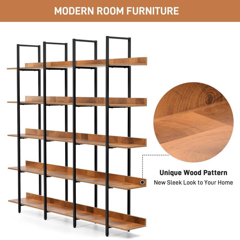 5 Tier Bookshelf Office Bookshelf Metal Frame MDF Board