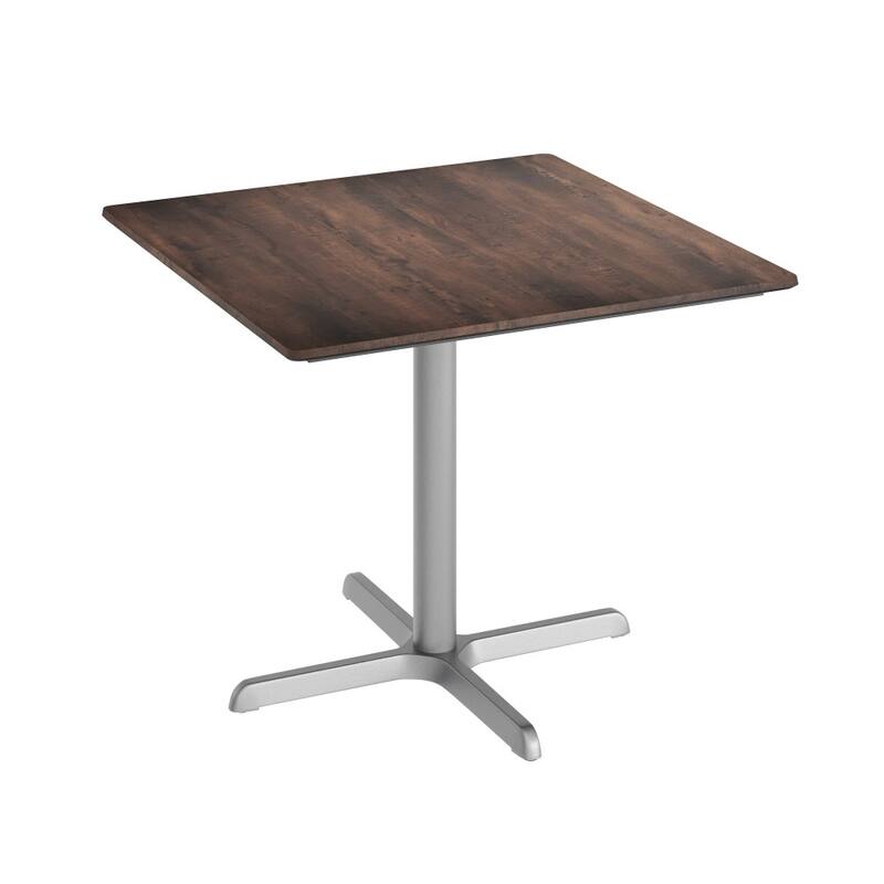 Commercial HPL Tabletop with Table Height Crisscross Base - Dark Brown/Silver Base