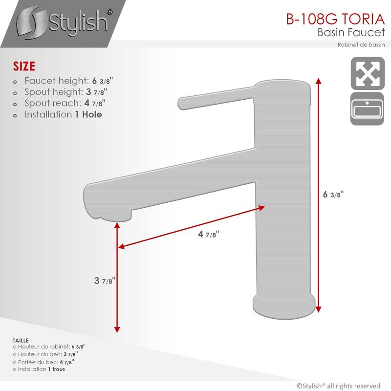 STYLISH Single Handle Modern Bathroom Basin Sink Faucet in Stainless Steel - Faucet Height: 6 3/8" Spout Height: 3 7/8"