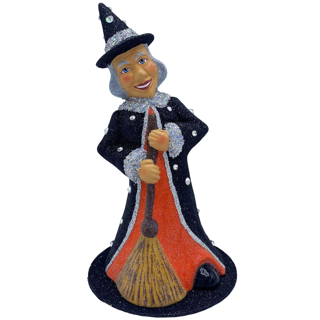 9" schaller witch with broom paper mache halloween candy container