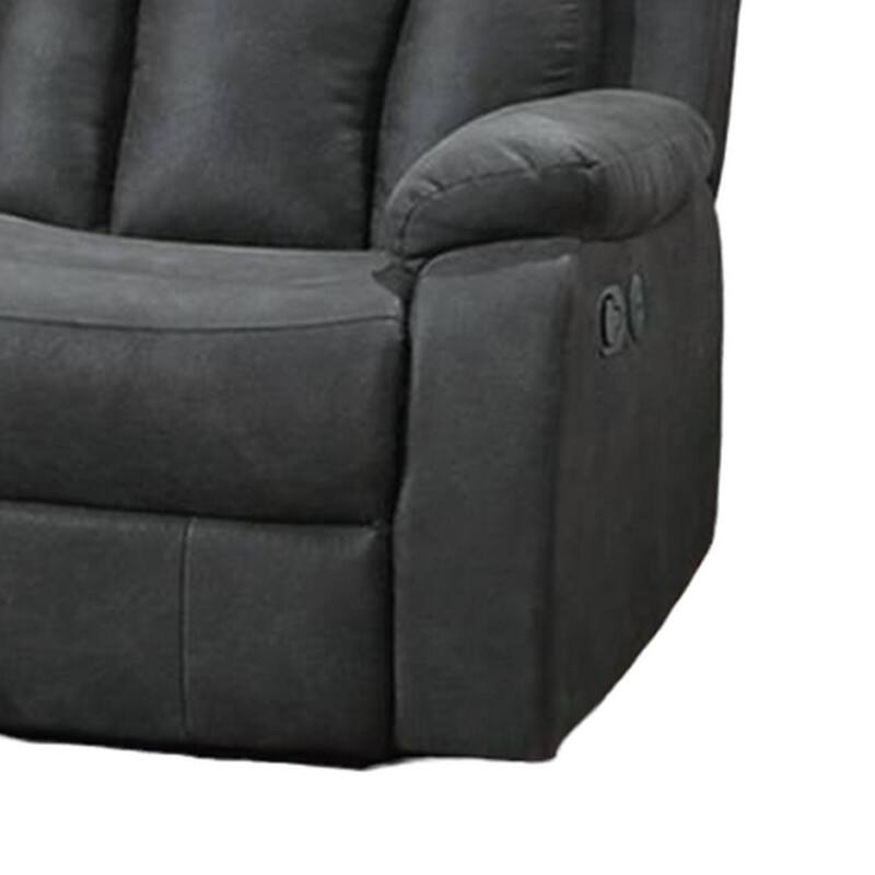 Corie Manual Recliner Loveseat, 60 Inch Solid Wood, Gray Faux Leather