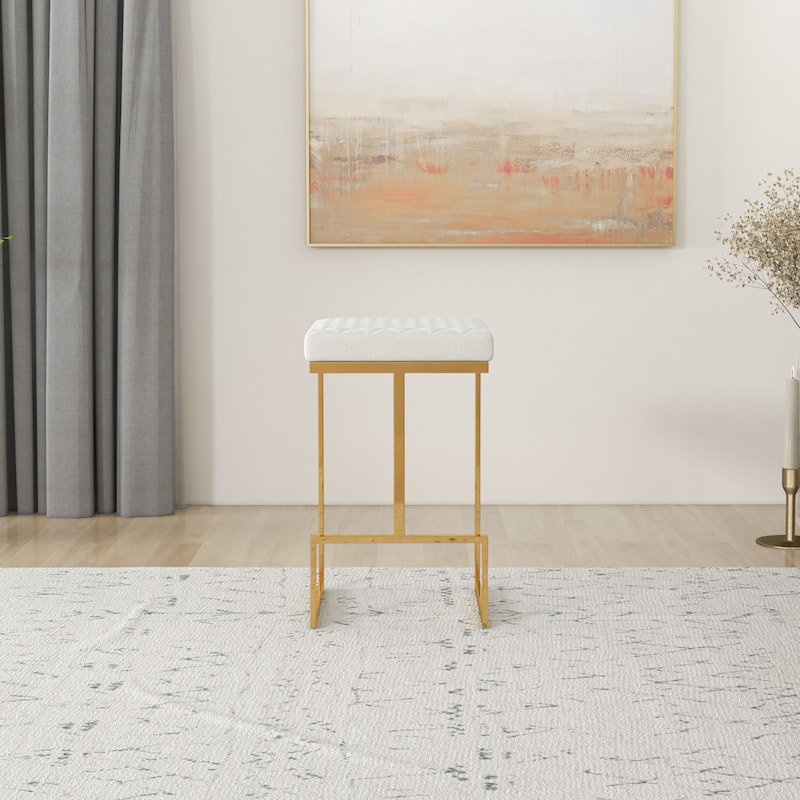 Felicia Mid Century Modern Luxury French Boucle Fabric Counter Stool in Beige