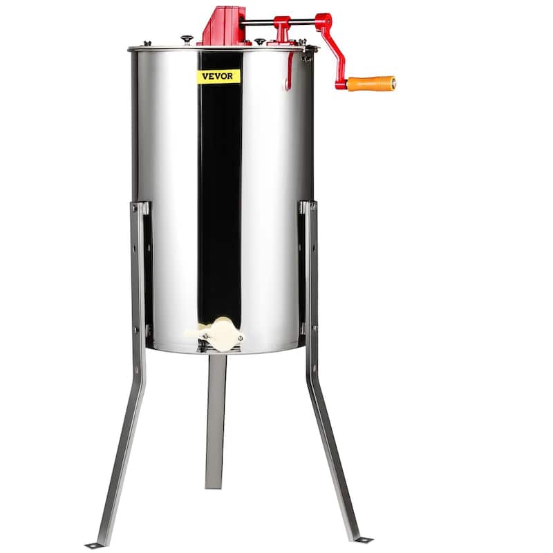 Manual Honey Extractor, 3 Frames Honey Spinner Extractor, Stainless Steel Beekeeping Extraction, Honeycomb Drum Spinner with Lid - Silver