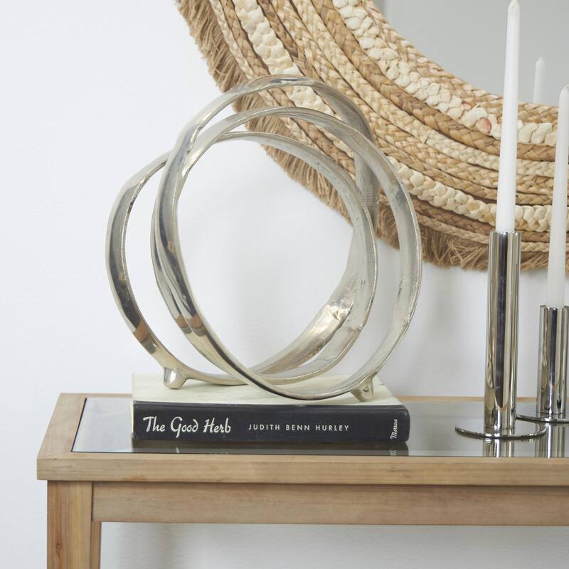 Aluminum Metal Abstract Looped Decorative Sculpture - Silver, Gold, Black - Roche River Decor
