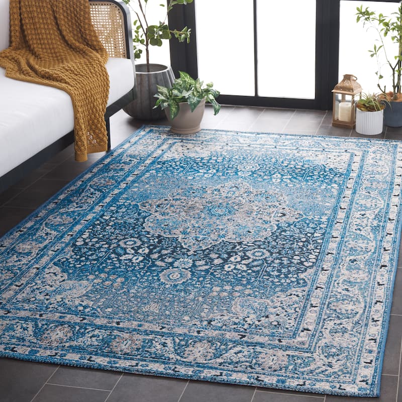 SAFAVIEH Barbados Aristea Tropical Rug - 9'10" x 12'5" - Blue/Ivory