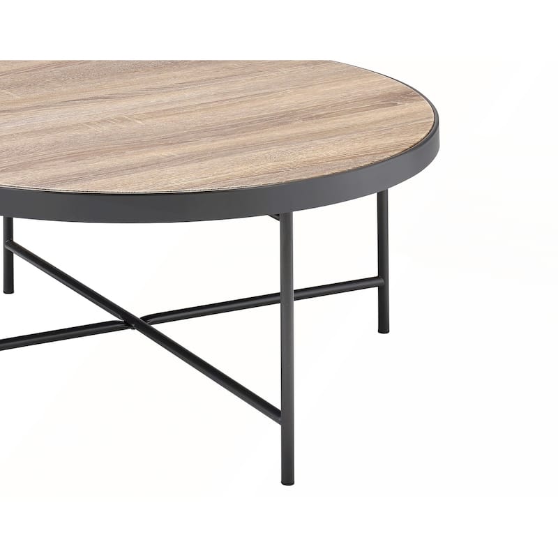 Industrial Style Round Coffee Table with Metal Support
