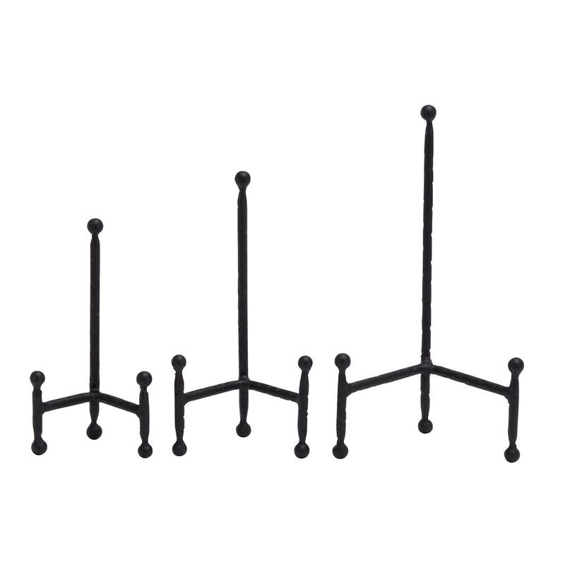 Metal Slim Display Easel with Ball Accents - Set of 3 Black or Gold - Roche River Decor - Black - 12", 10", 8"H