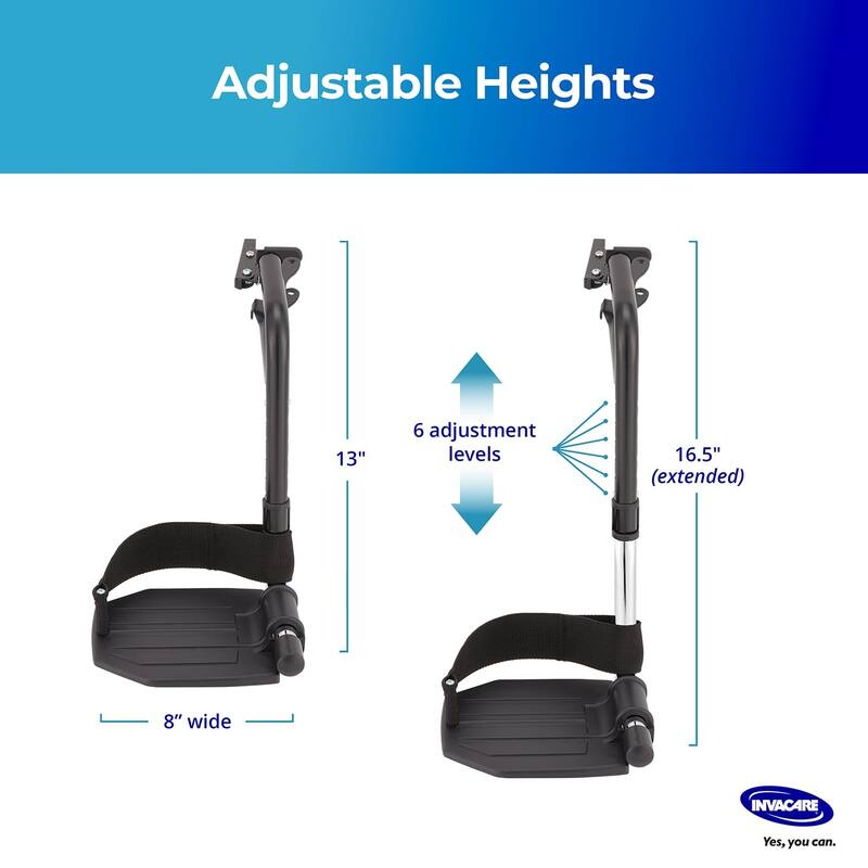 Invacare Wheelchair Legrest Hemi Footrests with Heel Loops, Flip-Up Aluminum Footplate & More - Black