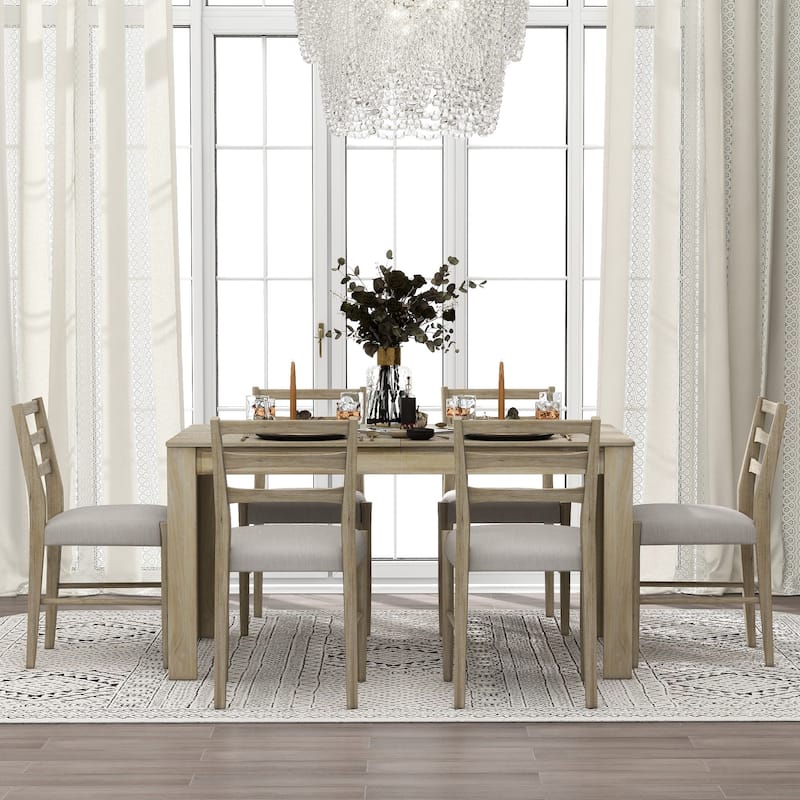 7-Piece Wooden Dining Table Set with Extendable Table and Storage Drawers for Family Gatherings