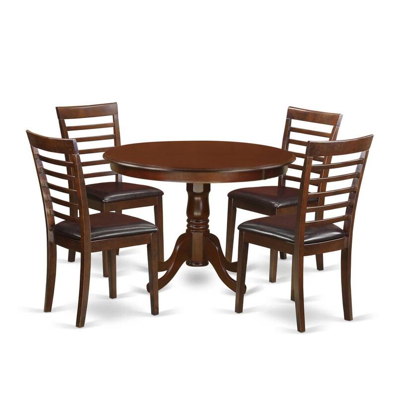 HomeStock 5-Pc Round Mahogany Finish Solid Wood Top Dining table with 4 Chairs
