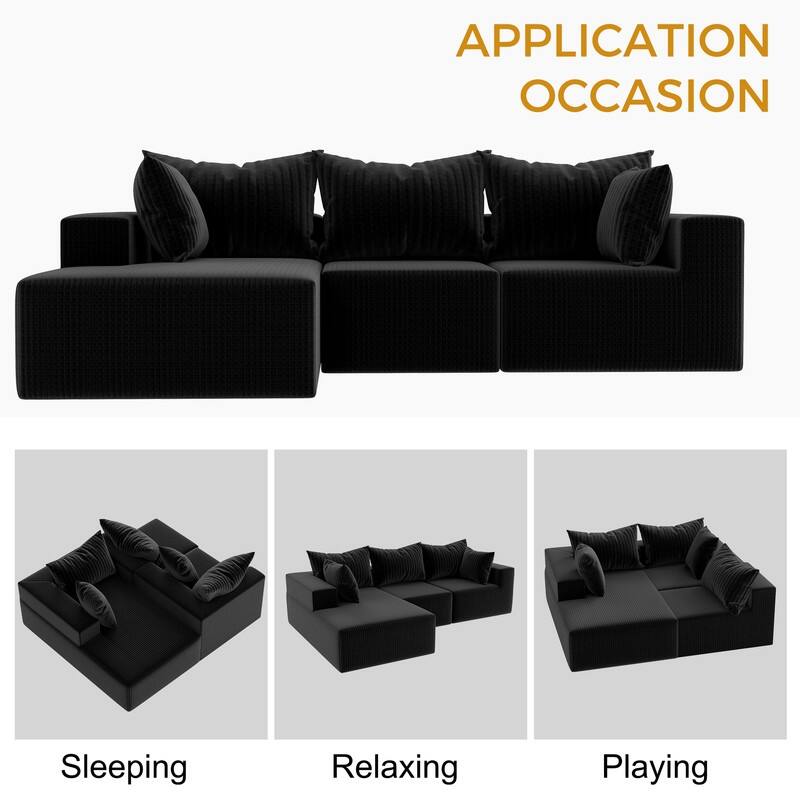 Velvet Sectional Sofa with 5 Pillows Modular L-Shape Sofa