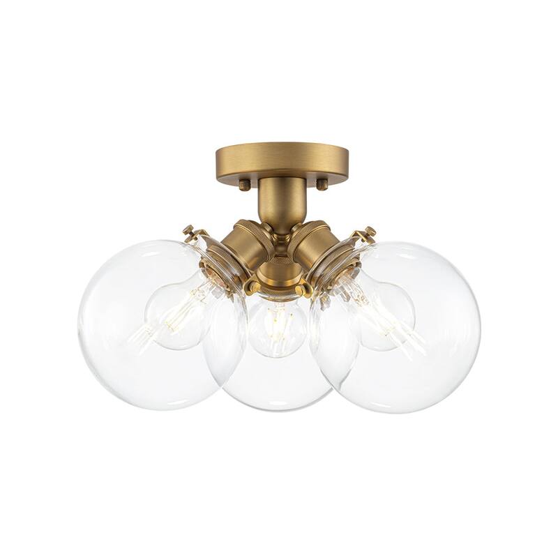 Modern 3-Light Clear Glass Tripple Bubble Semi Flush Mount - 13.8 in