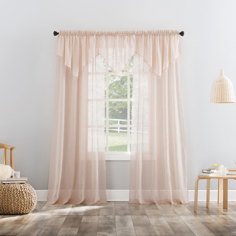 No. 918 Erica Crushed Voile Ascot Beaded Sheer Rod Pocket 1-Piece Curtain Valance
