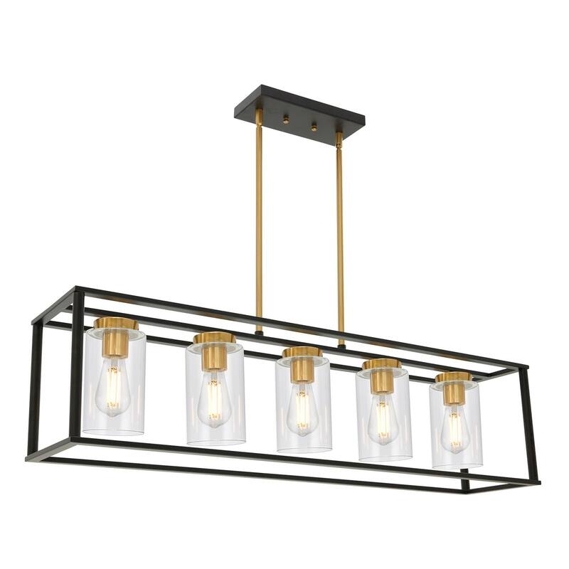 Modern Industrial 5-Light Pendant - Black and Brushed Brass