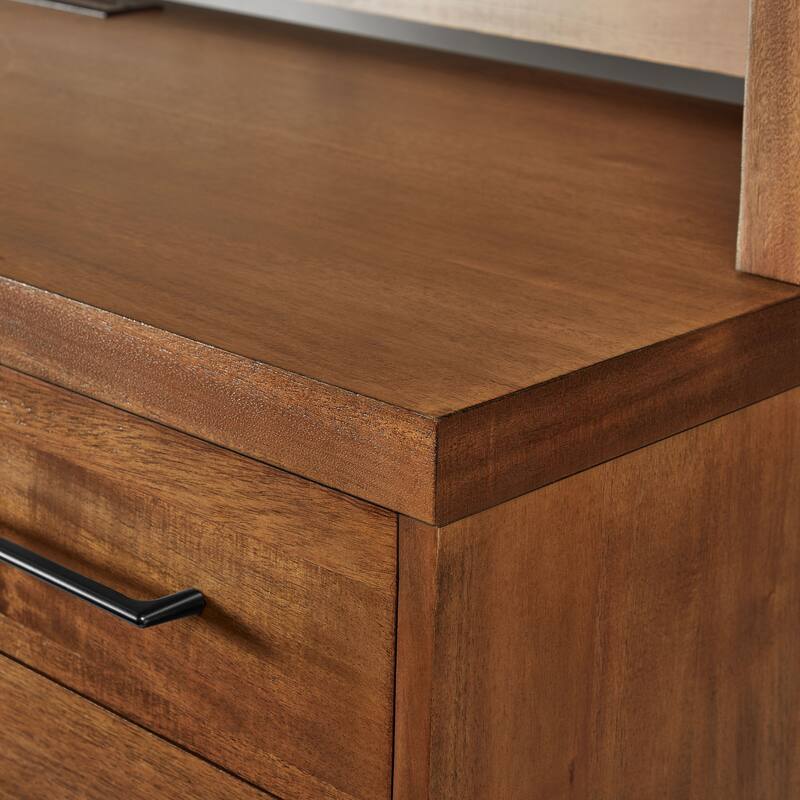 Modern Wood Desk, Office Writing Table, Credenza, Fully Assembled, Rich Medium Brown