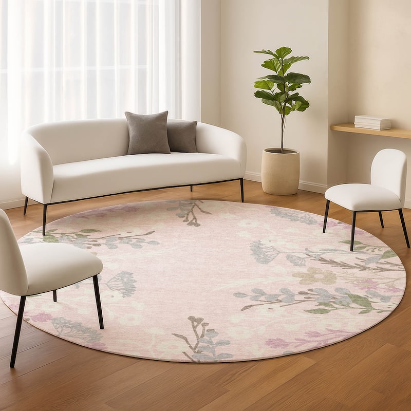 Machine Washable Indoor/ Outdoor Floral Border Chantille Rug