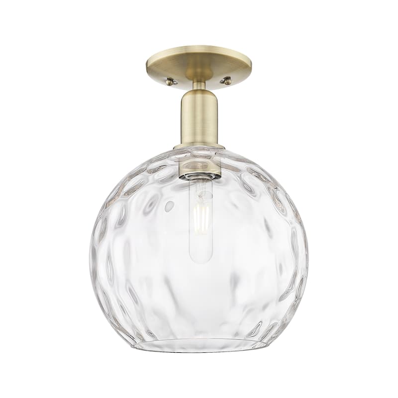 Innovations Lighting Endless Possibilities Arcadia - Athens Water Glass - 1 Light 10" Semi-Flush Mount - Antique Brass