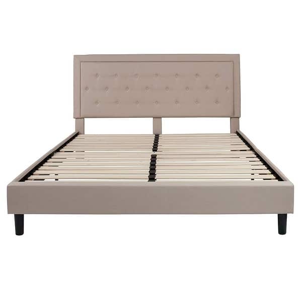 Daily Boutik King Beige Upholstered Platform Bed Frame with Button ...
