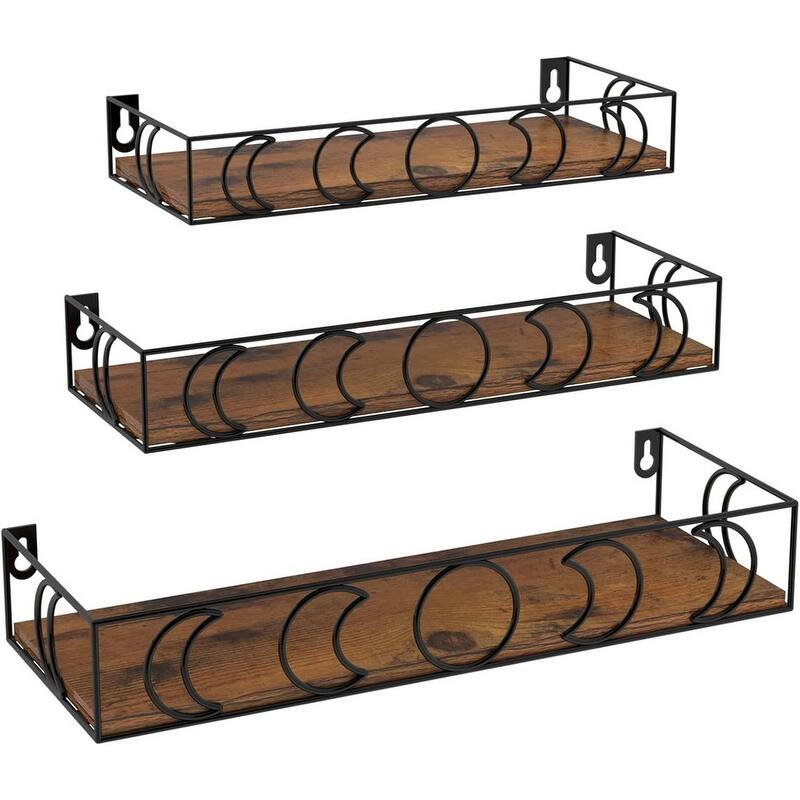 3 Pack Small Floating Book Plant Shelves - 2.75"D x 15.98"W x 5.27"H -  Brown Black