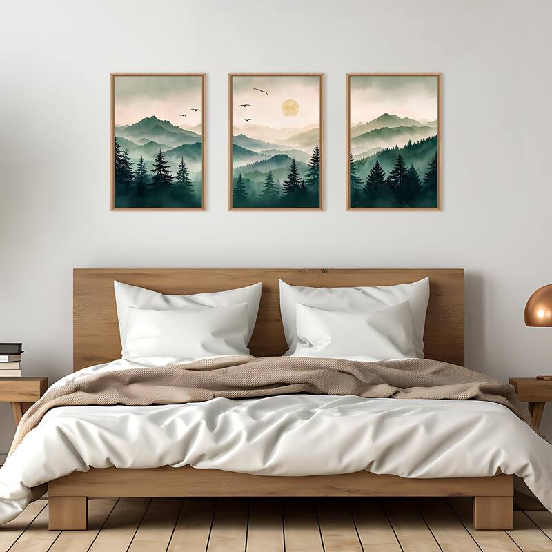 Boho Mountain Landscape Wall Decor, Pine Tree Wall Painting