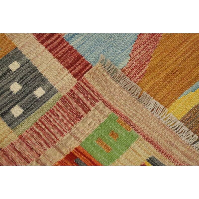 Hand Woven Oriental 100% Wool Carpet Southwestern Tribal Multi-Colored Kilim Area Rug - 9' 10'' X 8' 2''