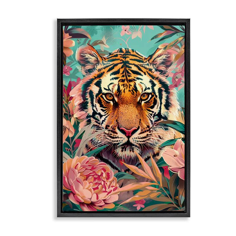 Stupell Fierce Tiger In Waiting Framed Floater Canvas Wall Art Design By LSR Design Studio - 17 x 25 - Black