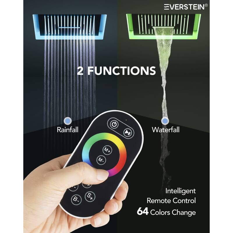 Digital Thermostatic Shower Set with Remote-Control LED Lights, Rainfall/Waterfall Combo and Massaging Jets