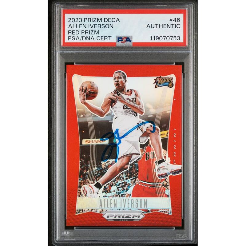 Allen Iverson 2023 Panini Prizm Deca Red Signed Basketball Card #46 Graded Authentic Auto PSA 108/199 Cert # 119070753