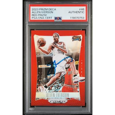 Allen Iverson 2023 Panini Prizm Deca Red Signed Basketball Card #46 Graded Authentic Auto PSA 108/199 Cert # 119070753