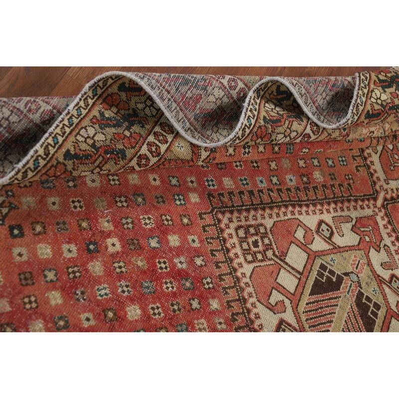 Pink Bakhtiari Vintage Persian Area Rug Hand-Knotted Wool Carpet - 7'2" x 9'11"