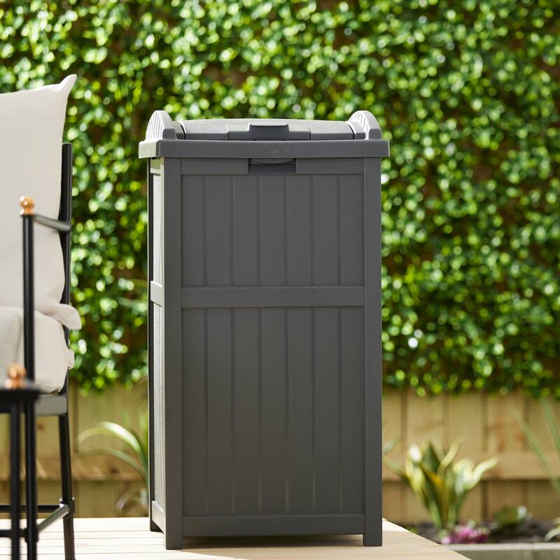 Suncast 30 Gallon Hideaway Trash Waste Bins for Outdoor, Cyberspace (2 Pack)