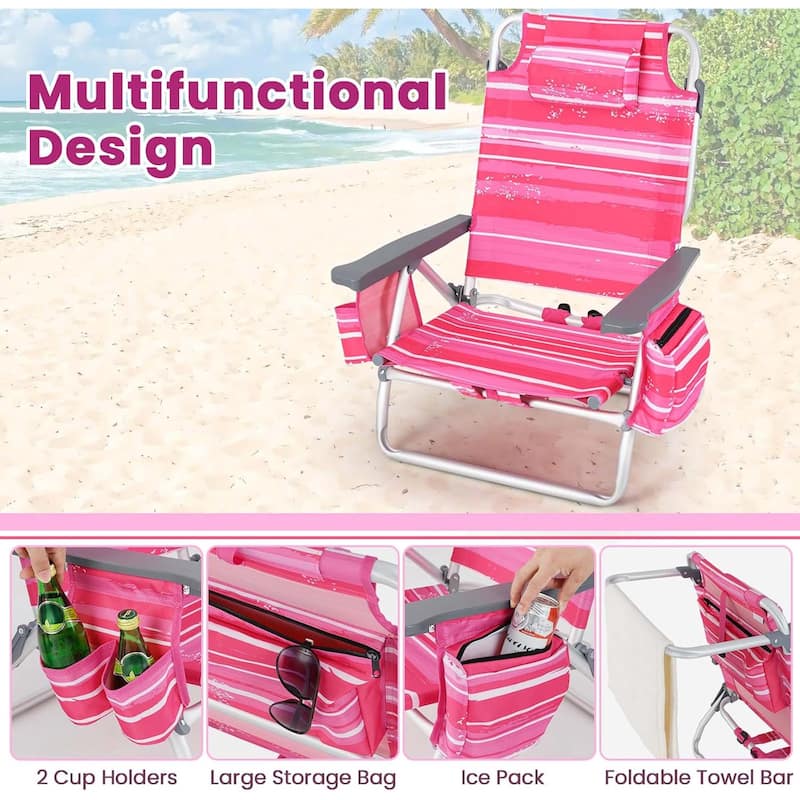2 PCS Folding Beach Chair Patio Sling Chairs w/ Adjustable Position