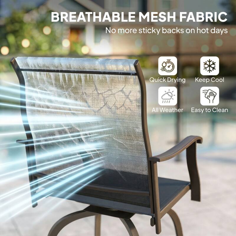 Outsunny Set of 2 Outdoor Swivel Bar Stools with Armrests, Bar Height Patio Chairs with Steel Frame for Balcony, Poolside