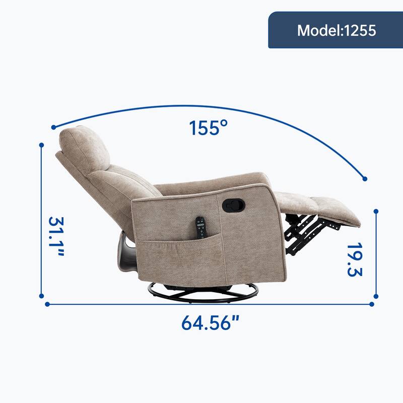 Swivel Recliner Chair with Heat & Massage, Heavy Duty Manual Recliner Chair, Glider Rocker Chair with Side Pocket