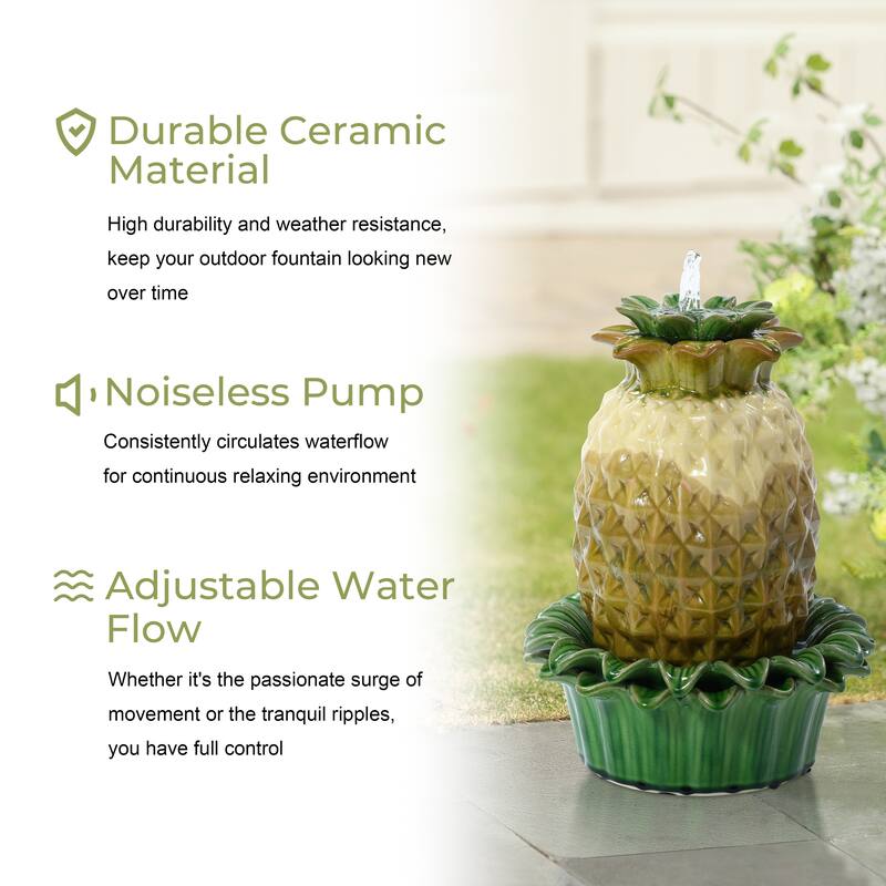 Pineapple Ceramic Indoor/Outdoor 17.1-In Tall Tabletop Fountain