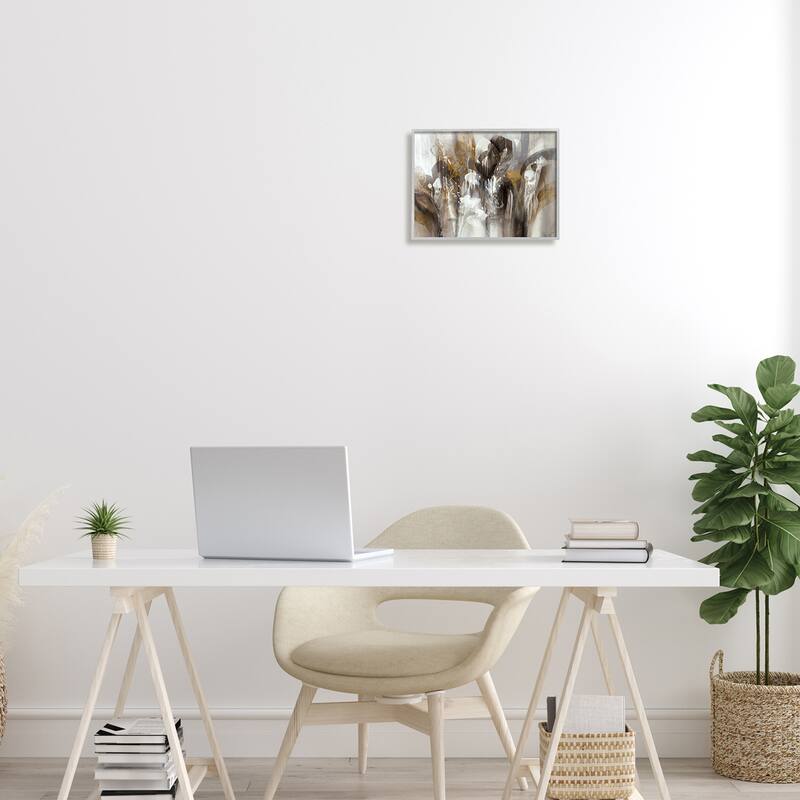Stupell Abstract Cascading Shapes Modern Brown White Black Painting Framed Wall Art
