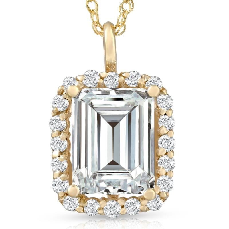 3 Ct Oval Moissanite & Lab Grown Diamond Halo Pendant 14k Gold Necklace