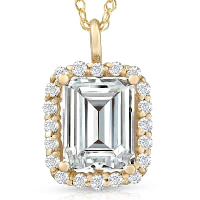 3 Ct Oval Moissanite & Lab Grown Diamond Halo Pendant 14k Gold Necklace