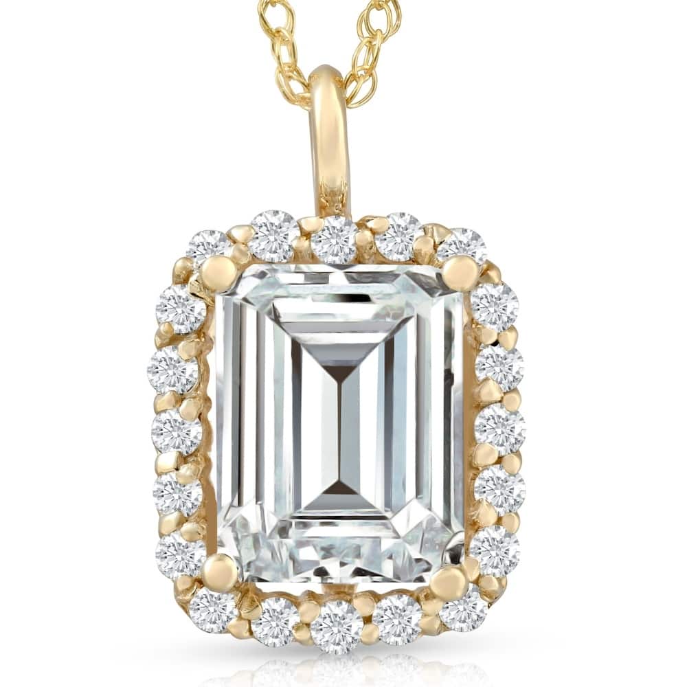 3 Ct Oval Moissanite & Lab Grown Diamond Halo Pendant 14k Gold Necklace
