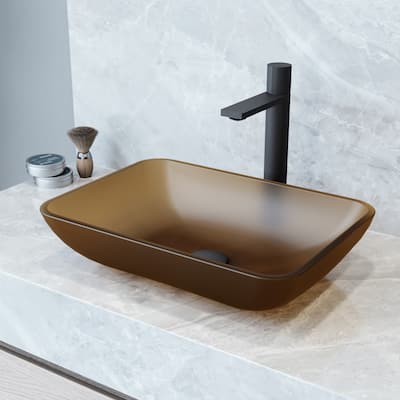 VIGO Sottile 18"L x 13"W Glass Vessel Sink and Gotham 12"H Faucet Set
