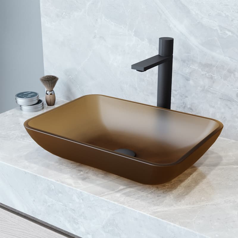 VIGO Sottile 18"L x 13"W x 4"H Glass Rectangular Vessel Bathroom Sink in Amber