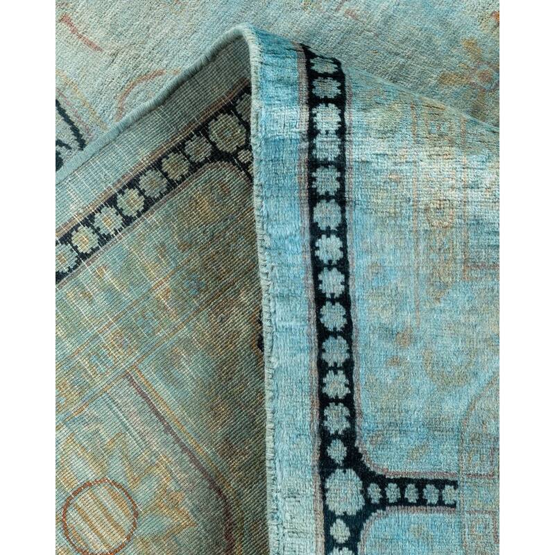 Overton Hand Knotted Wool Vintage Inspired Modern Contemporary Overdyed Blue Area Rug - 6' 3" x 9' 8"