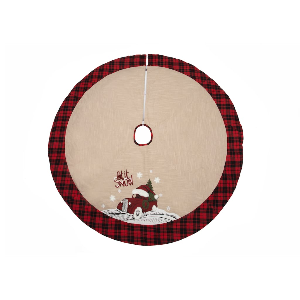 Let It Snow Embroidered Softy Tufted Snow Christmas Car Tree Skirt