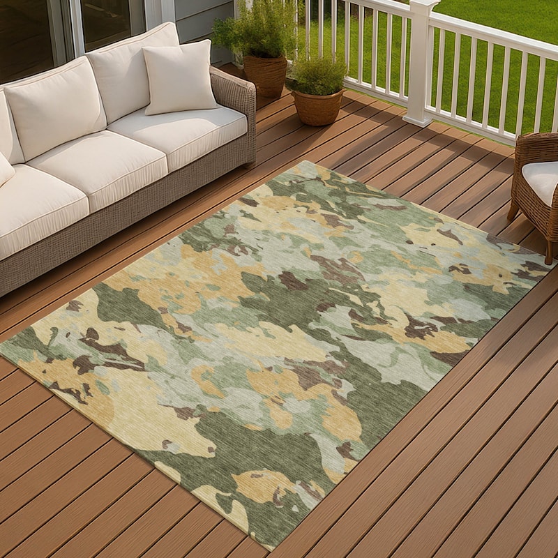 Machine Washable Indoor/ Outdoor Abstract Mexi Chantille Rug