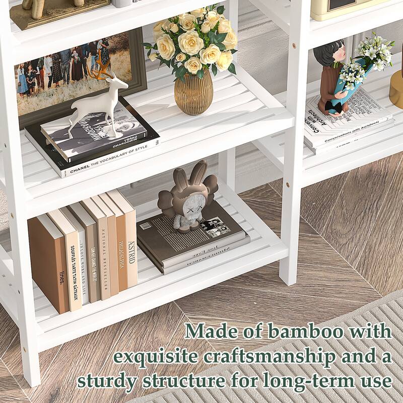6-Tier Solid Bamboo Bookcase,Large Freestanding Open Bookshelf with 17 Display Shelves,Easy To Assemble