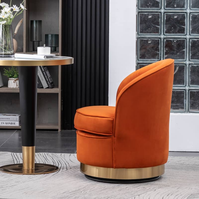 Orange Modern 22" Upholstered Velvet Accent Chair with Round Swivel Metal Base for Living Room