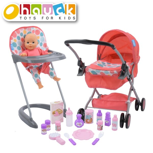 dolls pram cot high chair set