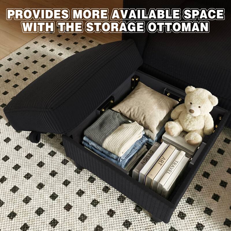 76'' Modern L-Shaped Sofa Couch with Movable Ottoman & Storage