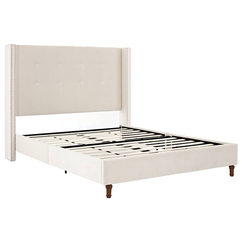 Upholstered Queen Bed Features a 54" High Headboard w/Buttoned Tuft