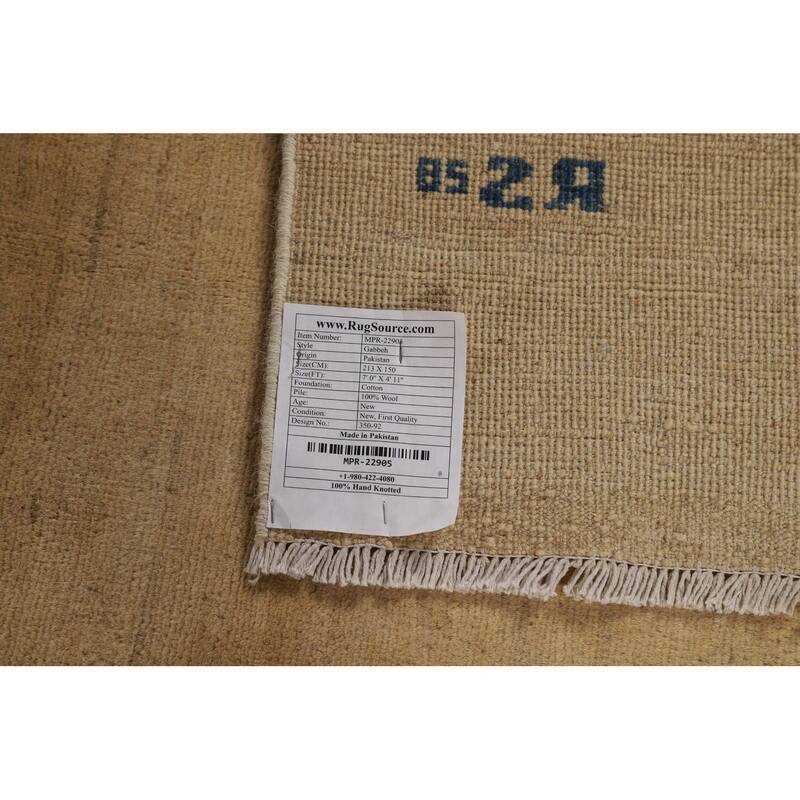 Modern Gabbeh Oriental Area Rug Handmade Yellow Wool Carpet - 4'11" x 7'0"